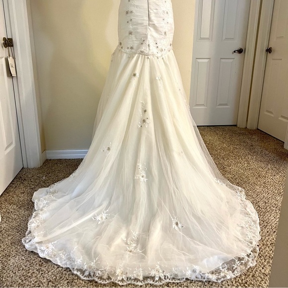 Light Champagne Mermaid Wedding Dress Lace sequin embroidered Fishtail size XS - Picture 8 of 12